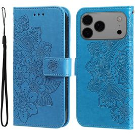 Mobigear Flowers Housse iPhone 17 Pro Max Etui Porte-Monnaie - Bleu