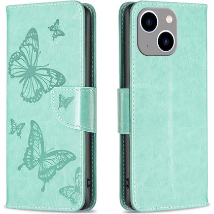 Mobigear Butterfly Housse iPhone 15 Plus Etui Porte-Monnaie - Vert