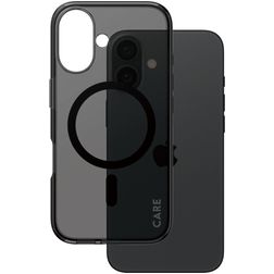 CARE by PanzerGlass Smokey iPhone 16 MagSafe Plastique rigide Coque arrière - Transparent / Noir