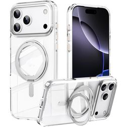Mobigear Frosted Mag Coque iPhone 17 Pro MagSafe Coque arrière Rigide avec Support Amovible - Argent