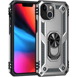Mobigear Armor Ring Coque iPhone 13 Coque arrière Rigide Anti-Chocs avec Anneau-Support - Argent