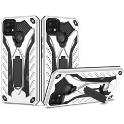Mobigear Armor Stand Coque Realme C25Y Coque arrière Rigide Anti-Chocs avec Support Amovible - Argent