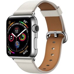 Mobigear Roma Bracelet Cuir Apple Watch Fermeture boucle ardillon - 42/41/40/38 mm - Blanc