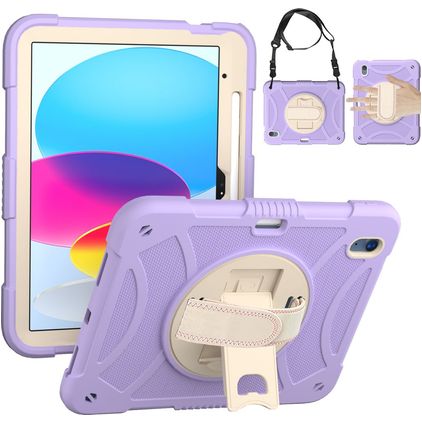 Mobigear SureGrip Coque iPad 11 (2025) Coque arrière en Plastique rigide,Silicone + Porte-crayon + Bandoulière + Support Amovible - Violet