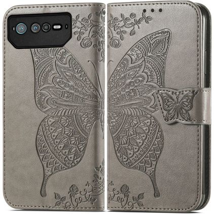 Mobigear Butterfly Housse ASUS ROG Phone 6 Pro Etui Porte-Monnaie - Gris