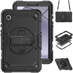 Mobigear SureGrip Xtreme Coque Samsung Galaxy Tab A9 (2023) Coque arrière en Plastique rigide,Silicone + Bandoulière + Support Amovible - Noir