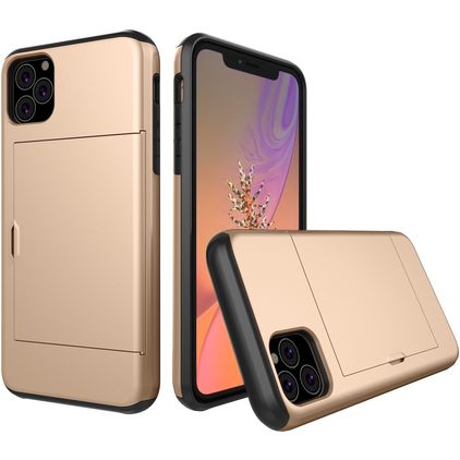 Mobigear Card Coque iPhone 11 Pro Coque arrière Rigide Anti-Chocs avec Porte-Cartes - Or