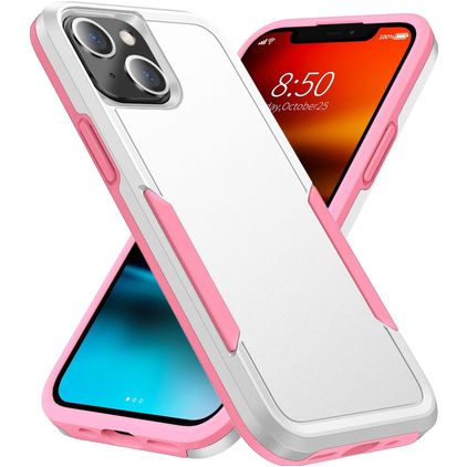 Mobigear Heavy Armor Coque iPhone 14 Coque arrière Rigide Anti-Chocs - Blanc / Rose