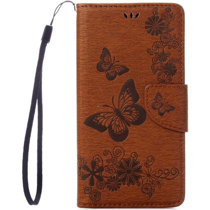 Mobigear Butterfly Housse iPhone SE (2022) Etui Porte-Monnaie - Marron
