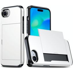 Mobigear Card Coque iPhone 16e Coque arrière Rigide Anti-Chocs avec Porte-Cartes - Blanc