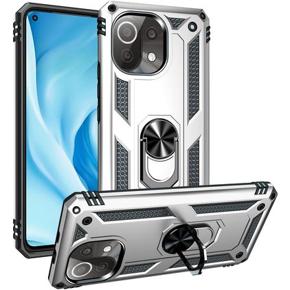 Mobigear Armor Ring Coque Xiaomi Mi 11 Lite Coque arrière Rigide Anti-Chocs avec Anneau-Support - Argent