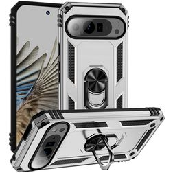 Mobigear Armor Ring Coque Google Pixel 9 Pro XL Coque arrière Rigide Anti-Chocs avec Anneau-Support - Argent
