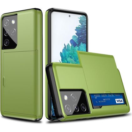 Mobigear Card Coque Samsung Galaxy S21 Ultra Coque arrière Rigide Anti-Chocs avec Porte-Cartes - Vert
