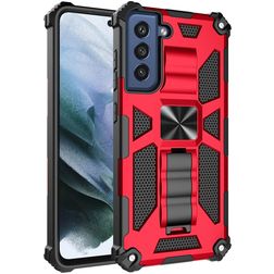 Mobigear Armor Stand Coque Samsung Galaxy S21 FE Coque arrière Rigide Anti-Chocs avec Support Amovible - Rouge