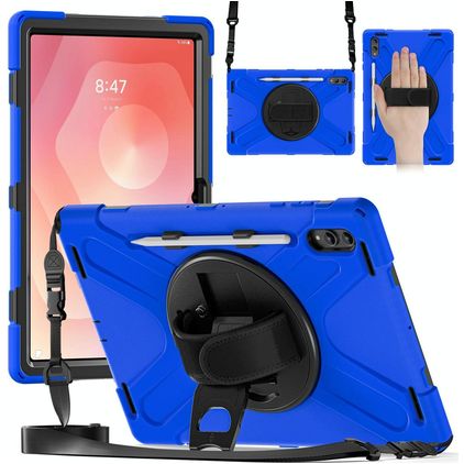 Mobigear SureGrip XGuard Coque Samsung Galaxy Tab S11 Ultra Coque arrière en Plastique rigide,Silicone + Porte-crayon + Bandoulière + Support Amovible - Bleu