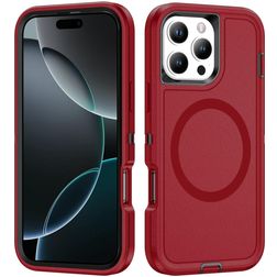 Mobigear Rugged Mag Coque iPhone 16 Pro MagSafe Coque arrière Rigide Anti-Chocs - Rouge