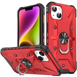 Mobigear Armor Ring Coque iPhone 14 Plus Coque arrière Rigide Anti-Chocs avec Anneau-Support - Rouge