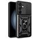 Mobigear Armor Ring Cam Slide Samsung Galaxy S24 FE Plastique rigide Coque arrière Antichoc avec bague de maintien et cache caméra coulissant - Noir