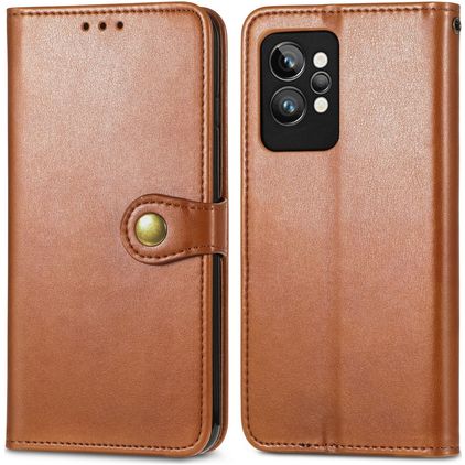 Mobigear Snap Button Housse Realme GT2 Pro Etui Porte-Monnaie - Marron