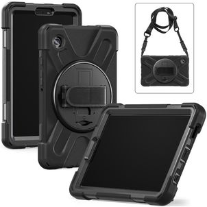 Xccess Survivor All-round Coque Samsung Galaxy Tab A11 Plus Coque arrière en Plastique rigide,Silicone + Bandoulière + Support Amovible - Noir