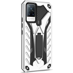 Mobigear Armor Stand Vivo V21 Plastique rigide Coque arrière Antichoc avec béquille - Argent