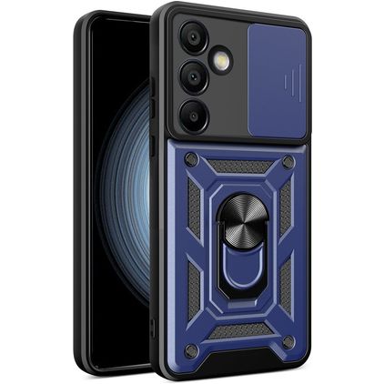 Mobigear Armor Ring Cam Slide Coque Samsung Galaxy S24 FE Coque arrière Rigide Anti-Chocs avec Anneau-Support et Protecteur Lentilles - Bleu