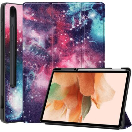 Mobigear Tri-Fold Gel Samsung Galaxy Tab S7 FE TPU / Similicuir Étui + Porte-stylet - Milky Way
