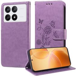 Mobigear Flowers Housse POCO X6 Pro Etui Porte-Monnaie - Violet