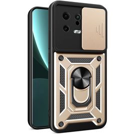 Mobigear Armor Ring Cam Slide Coque Xiaomi 13 Coque arrière Rigide Anti-Chocs avec Anneau-Support et Protecteur Lentilles - Or