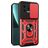 Mobigear Armor Ring Cam Slide Xiaomi 13 Plastique rigide Coque arrière Antichoc avec bague de maintien et cache caméra coulissant - Rouge