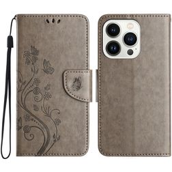 Mobigear Flowers Housse iPhone 16 Pro Max Etui Porte-Monnaie - Gris