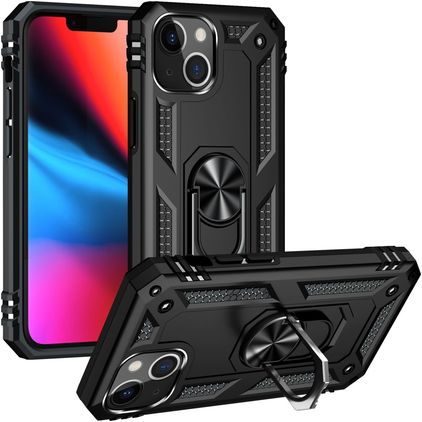 Mobigear Armor Ring Coque iPhone 14 Plus Coque arrière Rigide Anti-Chocs avec Anneau-Support - Noir