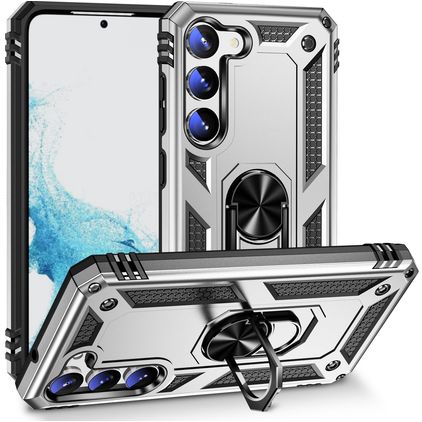 Mobigear Armor Ring Coque Samsung Galaxy S23 Coque arrière Rigide Anti-Chocs avec Anneau-Support - Argent