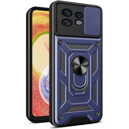 Mobigear Armor Ring Cam Slide Coque Motorola Edge 40 Pro Coque arrière Rigide Anti-Chocs avec Anneau-Support et Protecteur Lentilles - Bleu