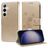 Mobigear Flowers Housse Samsung Galaxy S25 Plus Etui Porte-Monnaie - Or