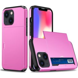 Mobigear Card iPhone 15 Plastique rigide Coque arrière Antichoc avec porte-cartes - Rose