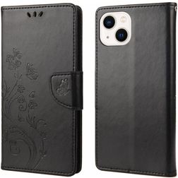 Mobigear Flowers Housse iPhone 14 Etui Porte-Monnaie - Noir
