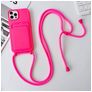 Mobigear Lanyard Card iPhone 15 Pro Coque avec cordon en Silicone et Porte-Cartes - Magenta