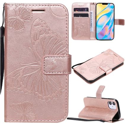 Mobigear Butterfly iPhone 12 Mini Étui Portefeuille - Rose doré