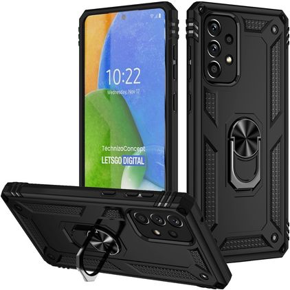 Mobigear Armor Ring Samsung Galaxy A73 Plastique rigide Coque arrière Antichoc avec bague de maintien - Noir