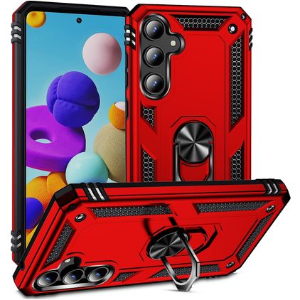Mobigear Armor Ring Samsung Galaxy A35 Plastique rigide Coque arrière Antichoc avec bague de maintien - Rouge