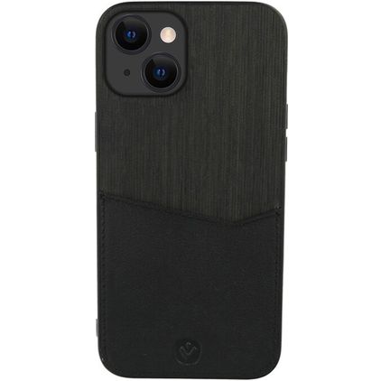 Valenta Card Slot iPhone 13 Cuir véritable Coque arrière avec porte-cartes - Noir