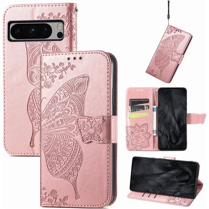 Mobigear Butterfly Housse Google Pixel 8 Pro Etui Porte-Monnaie - Rose doré