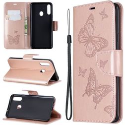 Mobigear Butterfly Housse Samsung Galaxy A20s Etui Porte-Monnaie - Rose doré