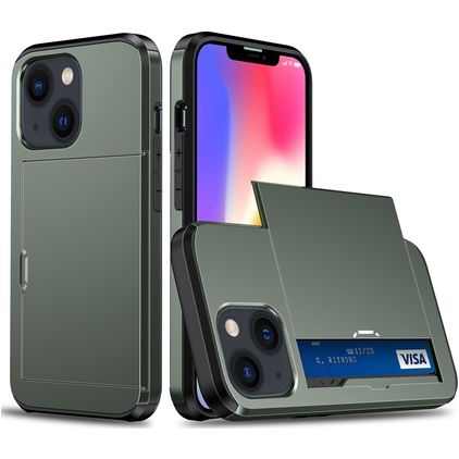 Mobigear Card Coque iPhone 15 Coque arrière Rigide Anti-Chocs avec Porte-Cartes - Vert armée