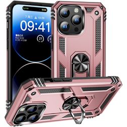 Mobigear Armor Ring Coque iPhone 15 Pro Max Coque arrière Rigide Anti-Chocs avec Anneau-Support - Rose doré