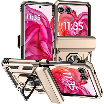 Mobigear Armor Ring Coque Motorola Razr 50 Coque arrière Rigide Anti-Chocs avec Anneau-Support - Or