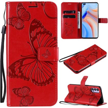 Mobigear Butterfly Housse OPPO Reno 4 Etui Porte-Monnaie - Rouge