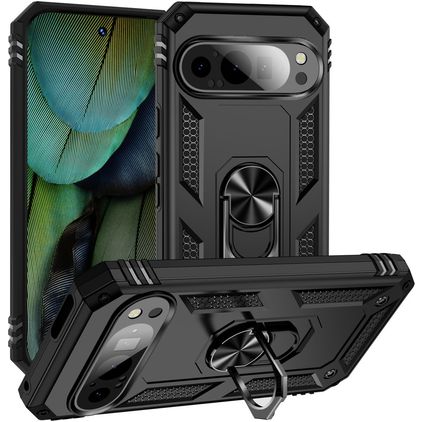 Mobigear Armor Ring Google Pixel 9 Plastique rigide Coque arrière Antichoc avec bague de maintien - Noir