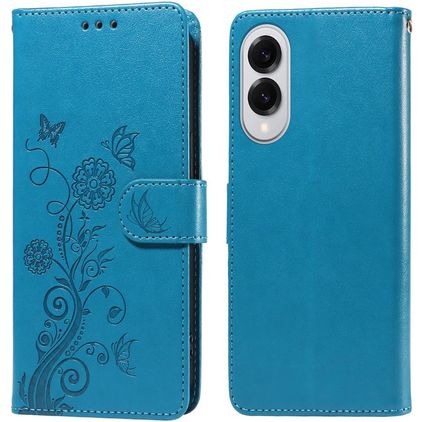 Mobigear Flowers Housse Samsung Galaxy S25 Edge Etui Porte-Monnaie - Bleu